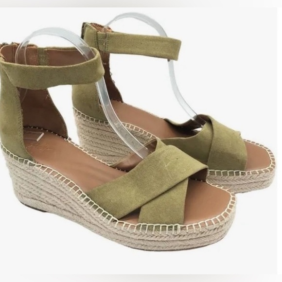 Nordstrom Rack Espadrille Wedge Caroline Sandals Ankle Strap Faux Suede Green​ - Picture 1 of 5